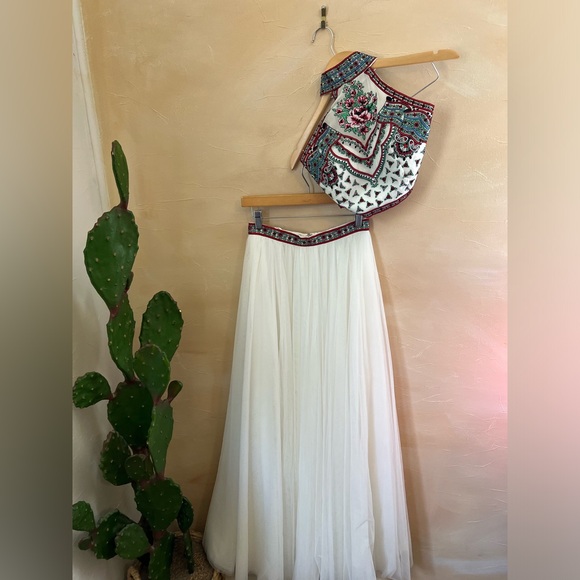 Sherri Hill two piece gown tulle skirt full floor length - Picture 2 of 12